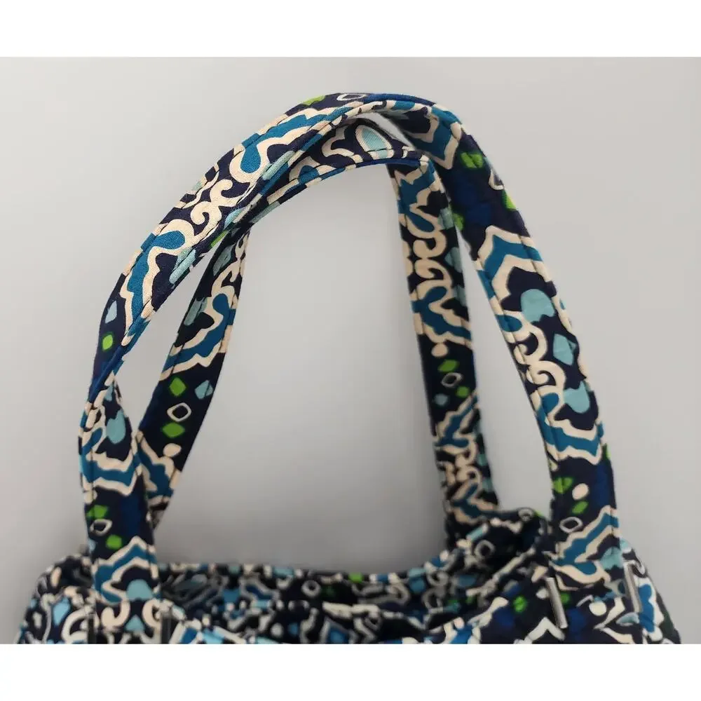 Vera Bradley Pleated Tote Ink Blue Quilted Shoulder Bag Purse Retired Pattern